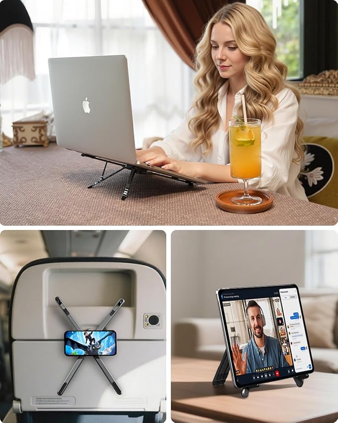 Viozon Portable Laptop Stand for Desk & Travel, Magnetic Phone Holder Tripod, Compatible with 10–16" Laptops and 4–13" Phones/Tablets, Compact Foldable Aluminum Alloy, 8-Level Height Adjustment