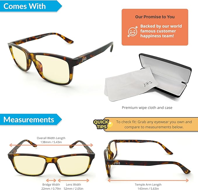 J+S Vision Blue Light Blocking Glasses for Men Women | Computer Gaming Work| Anti Strain Fatigue UV Glare | Medium-Small Fit