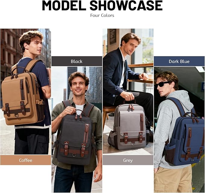 Lanola Water-resistant Canvas Backpack with Anti-Theft Pocket, Daypacks Fits 15.6 Inch Laptop for Men Perfect for Work, Travel, Daily Use (Coffee)