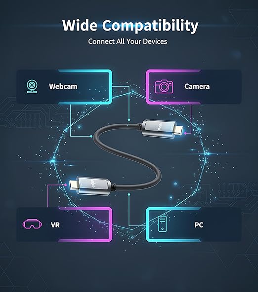 Fiber Optic USB C to USB C Cable(33ft),Slim Long Extension High Speed 10Gbps USB 3.2 Active Optical Compatible with Webcams,Cameras,AR/VR for Video Conference,Data Center