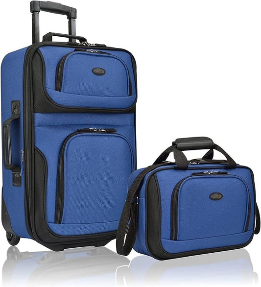 U.S. Traveler Rio Softside Expandable Carry-on Rolling Luggage, Royal Blue, 2 Wheel Set