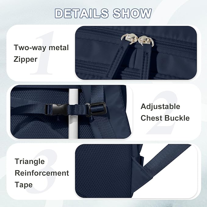 VECAVE Carry On Backpack for Women, Airline Approved Large Travel Backpack Flight Approved, Waterproof 14 Inch Laptop Backpack Business Work Backpacks Bag Men Mochila De Viaje Blue.