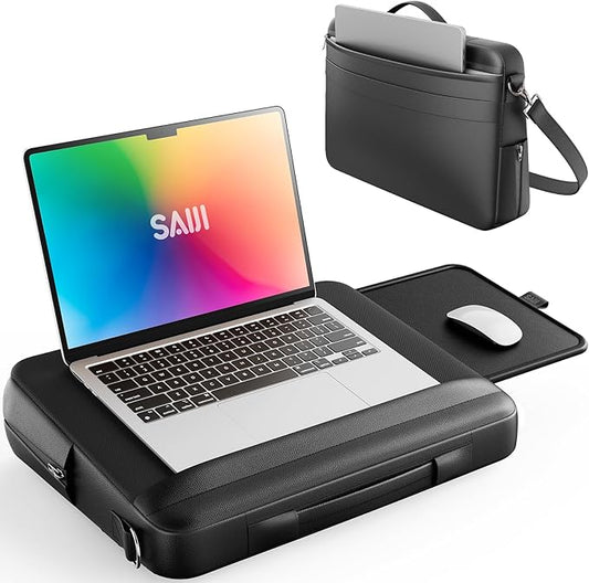 SAIJI Portable Laptop Lap Desk w/Retractable Mouse Pad Tray - Multifunction Lap Desk with Storage for Travel, Office and Home, Fits up to 15.6 inch Laptops (Black)