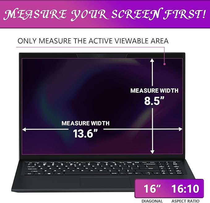 PYS Magnetic Laptop Privacy Screen 16 Inch 16:10 Ratio - Computer Monitor Screen Privacy Shield, Anti-Glare Blue Light Filter, Detachable Privacy Screen Protector for Lenovo, Hp Envy, Dell
