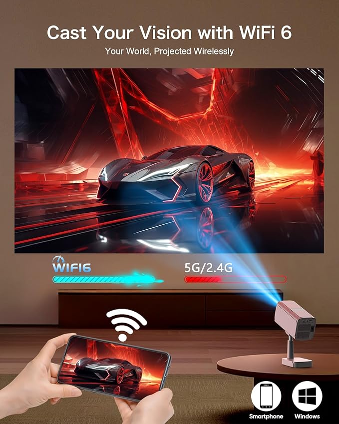 【Netflix Licensed & Built-in】PANSEBA Smart WiFi Projector with Telescopic Stand, 4K Supported 300" HD Portable Outdoor Movie Projector, Auto Keystone Zoom, Home Theater, Netflix App Pre-Installed