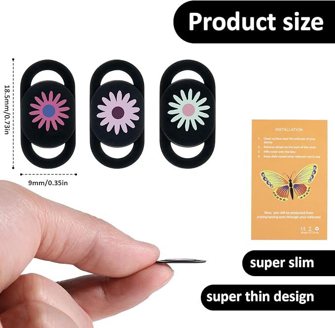 3 Pcs Laptop Camera Cover Slide, Webcam Cover Slide Cute PC Camera Covers Flower Cameras Cap Ultra Thin Privacy Protector Fit for PC, Tablet, Smartphone