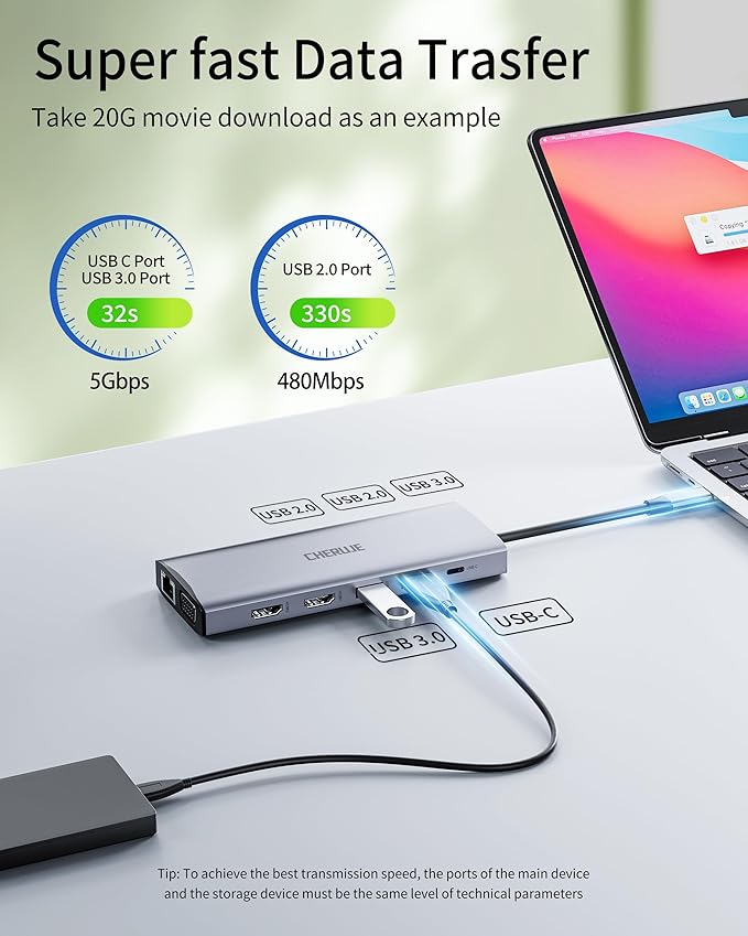 Docking Station Dual Monitors for Windows Laptop, 13-in-1 USB C Docking Station with Dual HDMI 4K, 1 VGA, 5 USB-A, 100W PD, Ethernet, SD/TF, USB Hub for Dell XPS/HP/Lenovo/Surface