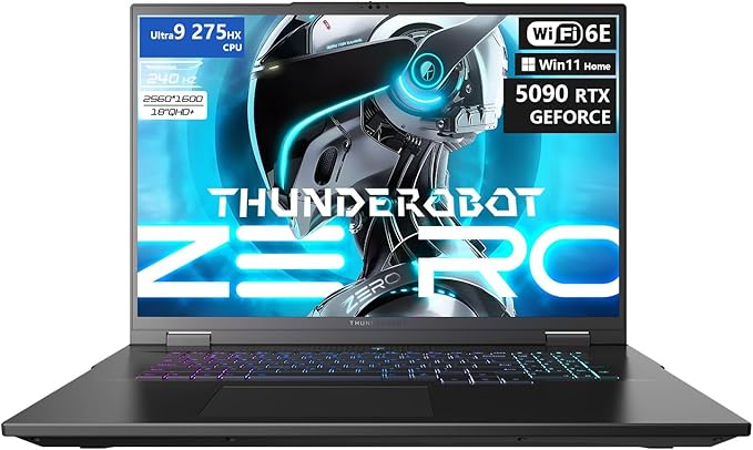 Thunderobot Zero 18 Pro 5090 Gaming Laptop, 18" QHD+ 240Hz 2.5K Hummingbird Display, Core Ultra 9 275HX, GeForce RTX 5090, 64GB DDR5, 2TB SSD, Per-Key RGB, FHD IR Camera, Wi-Fi 6E, Win 11 Home