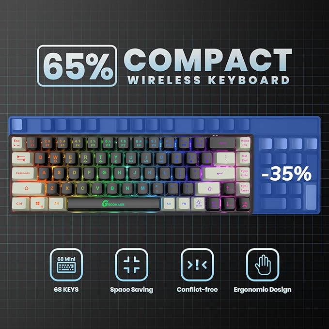 65% Gaming Keyboard, LED Backlit Mini Wired Keyboard, Ultra-Compact Anti-Ghosting No-Conflict 68 Keys Membrane Gaming Wired Keyboard for PC Laptop Windows Gamer(Black-White)