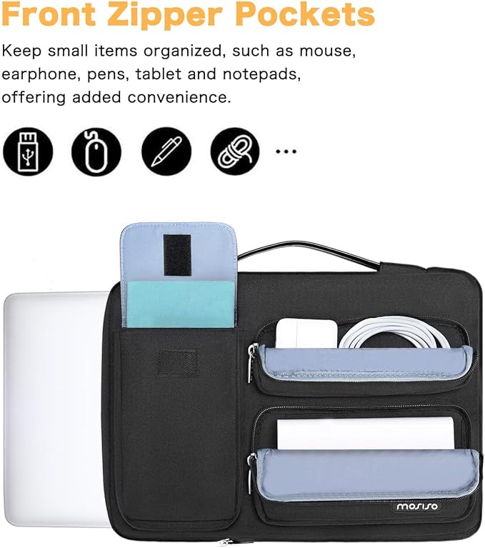 MOSISO 360 Protective Laptop Case 13.3 inch, 13-13.3 inch Laptop Sleeve Compatible with MacBook Air/Pro 13 / Pro 14, HP Dell ASUS Lenovo,Side Open Bag with 2 Raised&1 Flapover Pockets, Black