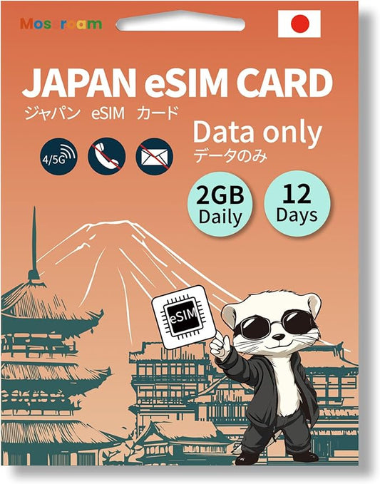Japan eSIM Card for Travelers,12 Days Plan,Daily 2GB Unlimited Data,High-Speed 4/5G, No Roaming Charges | Perfect for Japanese Trips