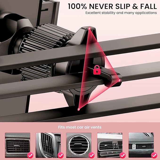 Universal Car Phone Mount Holder [3-in-1 Suction Cup] for Dashboard Windshield Air Vent, Military-Grade Adhesive Phone Car Mount, One Hand Release for iPhone Samsung Android Smartphones