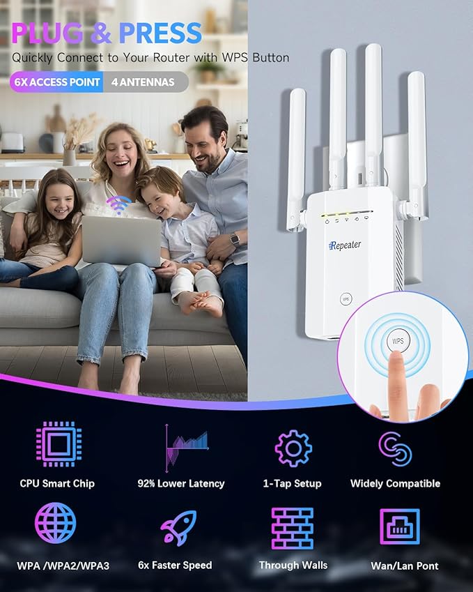 2026 New WiFi Extender Signal Booster, Long Range up to 13355Sq.ft, Wireless Internet Repeater Routers Signal Amplifier for Home, Office, Garage, 8X Faster Access Point with Ethernet Port, 1-Tap Setup