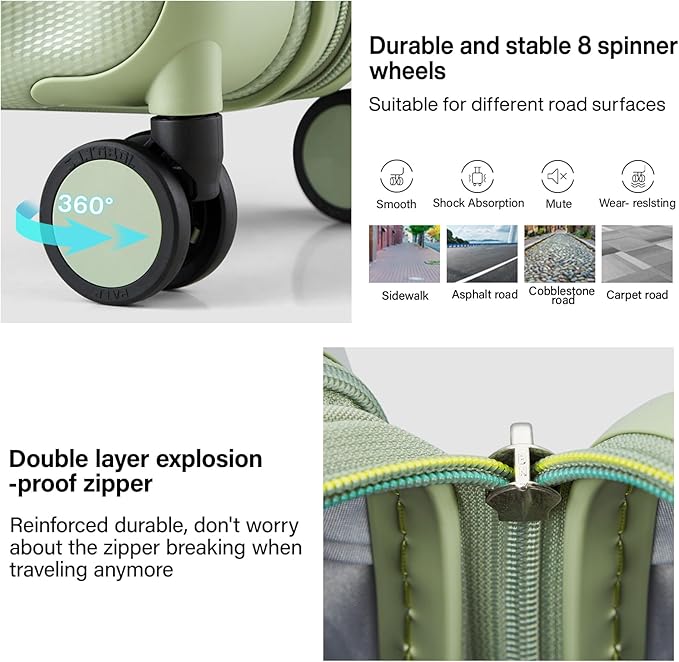 Hanke Expandable Hardshell Luggage Sets 3 piece Carry on Luggage with Wheels Suitcases Lightweight Checked Travel Luggage Rolling Large Suitcase Travel Luggage Bag Woman Men 20/24/29Inch(Bamboo Green)