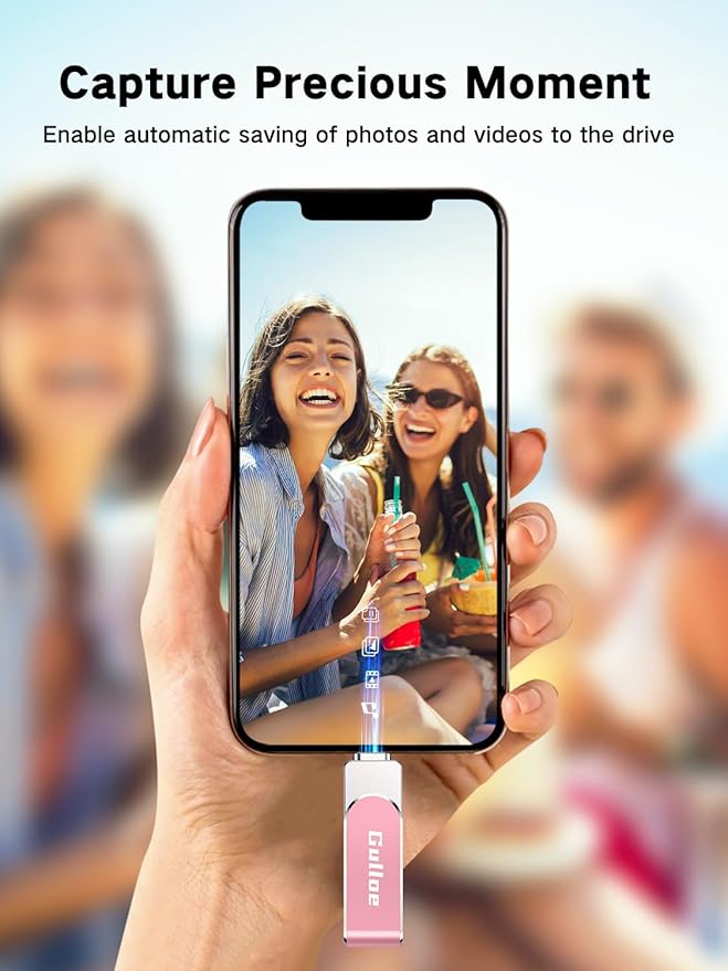 Gulloe 512GB Flash Drive Intended for iPhone, Memory Stick Storage for Photos and Videos Backup, Compatible with iPhone iPad Android PC, Plug and Play, No Application Required (Pink)