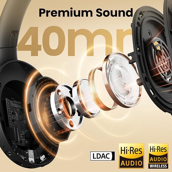 HAYLOU S30 Pro Noise Cancelling Bluetooth Headphones, LDAC Hi-Res Audio, 5 HD Mics Call, 80H Playtime, Custom EQ via App, Bluetooth 5.4 Multipoint Connect, Wireless Headphones Over Ear, Blue