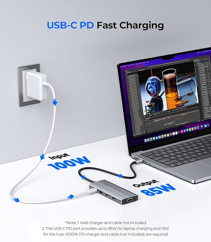 GIISSMO USB C Docking Station 3 Monitors HDMI Adapter for Dell HP Lenovo, 9 in 1 Laptop Docking Station 3 Monitors USB C Hub with 2 HDMI 4K Ports + VGA + 100W PD Charging + 3 USB + SD/TF Card Reader