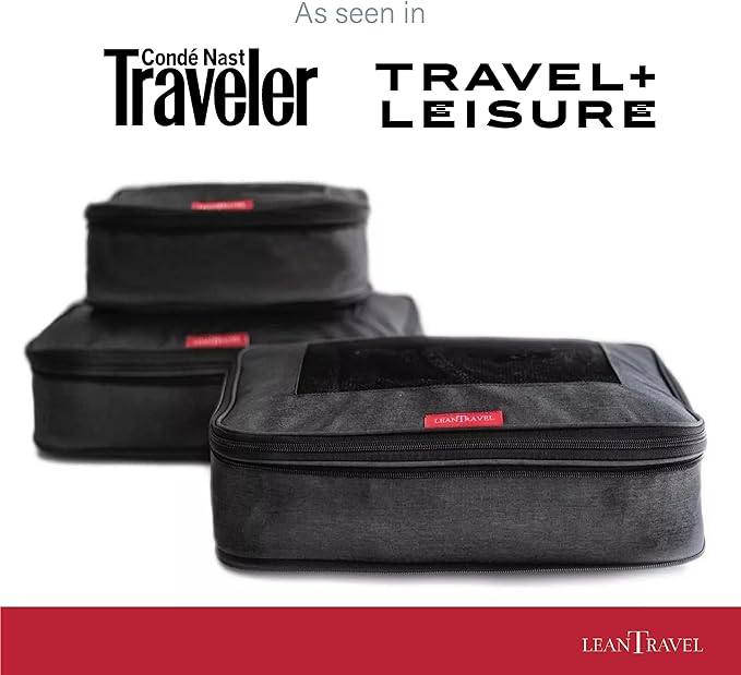 LeanTravel Compression Packing Cubes for Travel Organizers with Double Zipper (3-Pack (2L+1M), Black)