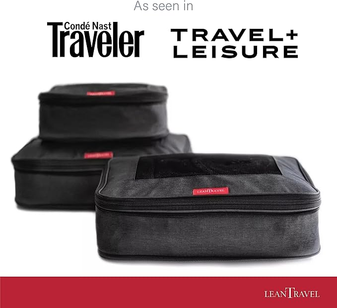 LeanTravel Compression Packing Cubes for Travel Organizers with Double Zipper (6-Pack (2L+2M+2S), Black)