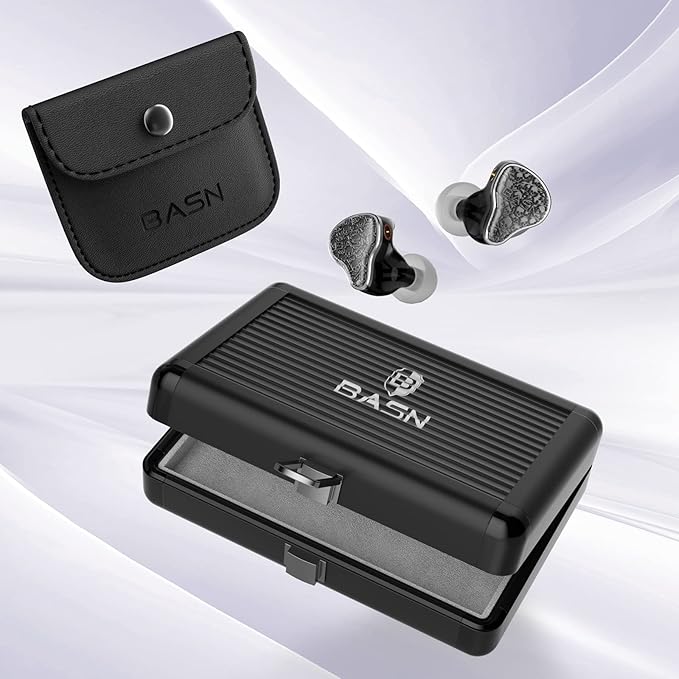 BASN Bmaster5 in Ear Monitors, 1DLC Diaphragm+4BA 5 Drivers Drummers Headphones with Silver-Plated OFC Cable, Noise Isolation IEM Earbuds for Musicians (Midnight Black)