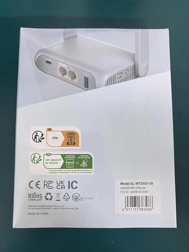 GL.iNet GL-MT3000 (Beryl AX) Portable Travel Router, Pocket Wi-Fi 6 Wireless 2.5G Router, Portable VPN Routers WiFi for Travel, Public Computer Routers, Business, Moblie/RV/Cruise/Plane