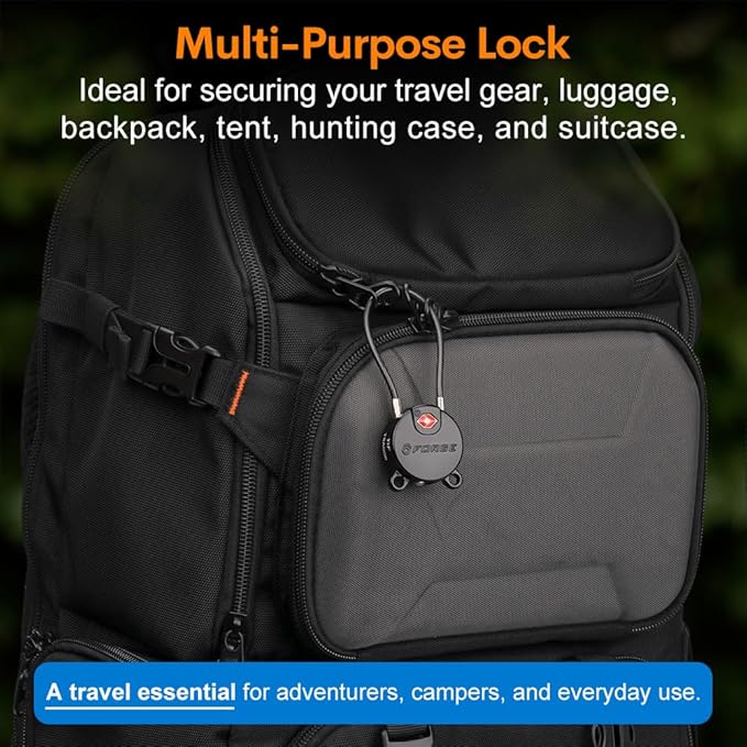 Forge TSA Approved Luggage Locks Ultra-Secure Dimple Key Cable Locks for Travel with Zinc Alloy Body- 6 Black Locks