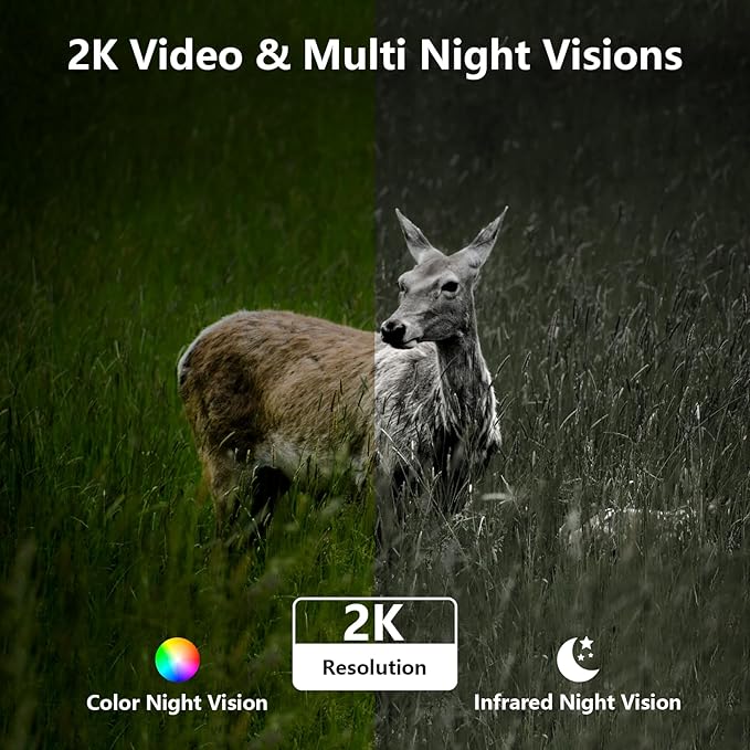 4G LTE Cellular Security Camera-No WiFi Outdoor Camera Wireless with 5W Solar Panel, 2K 360° Color Night Vision, PIR Motion, TF Card Storage, Works with Alexa, SIM Card Included, B6 4G 1P