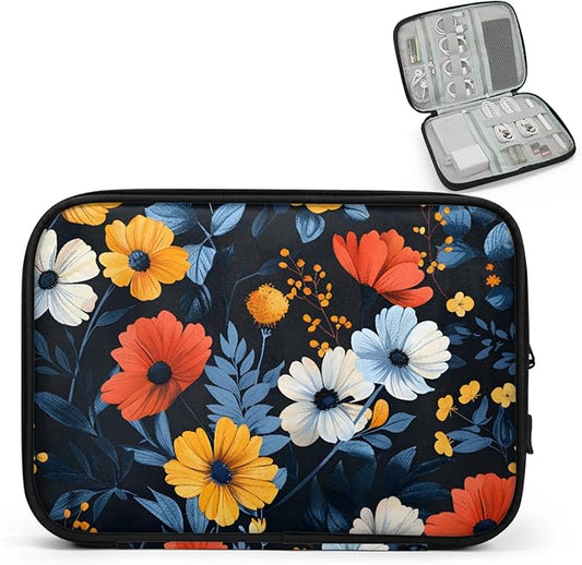 Flowers Electronics Travel Organizer Case, Tech Accessories Cable Storage Bag for Cords, Charger, Phone, Hard Drive