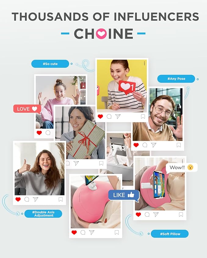 SAIJI Kindle Pillow Stand, iPad Stand Compatible with 4.7”-15.6” Kindle, Phone, iPad, 360° Adjustable Tablet Holder for Bed with Flexible Dual Axis Arm and Microbead Cushion (Pink)