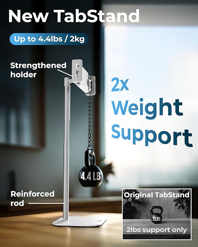 COOPER TabStand, 20" Tall iPad Stand for Desk, Portable Monitor Holder up to 17" Holds 4.4lb, Desktop Tablet Stand, Tablet Mount, Apple iPad Holder for Desk, for Samsung, Kindle, Fire (Frost White)