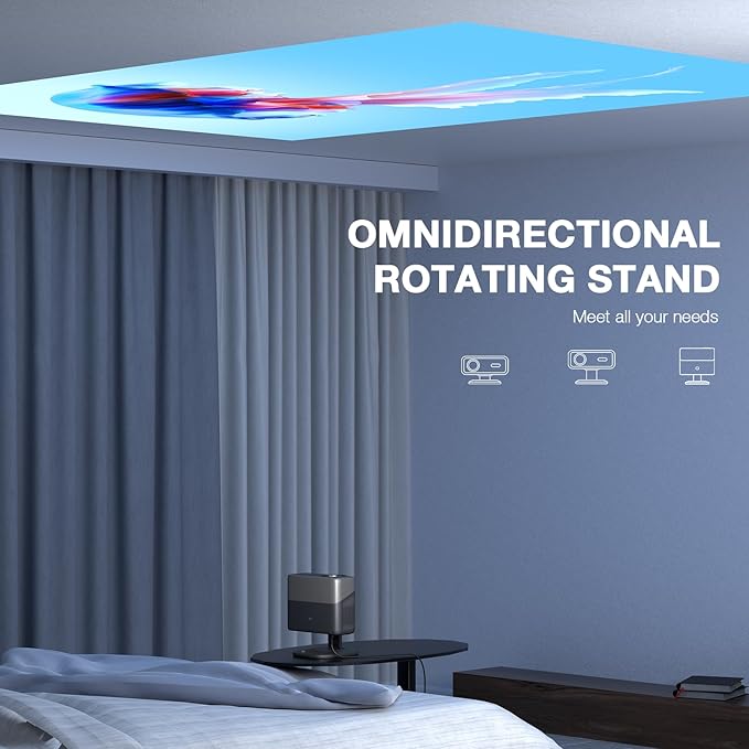 [Netflix Officially&AI Auto Focus]AuKing Smart Projector with Wifi and Bluetooth,Auto Focus&Keystone Projector4K,3D DoIby Audio, 1200ANSI Outdoor Projector with Omnidirectional Rotating Stand(Grey)