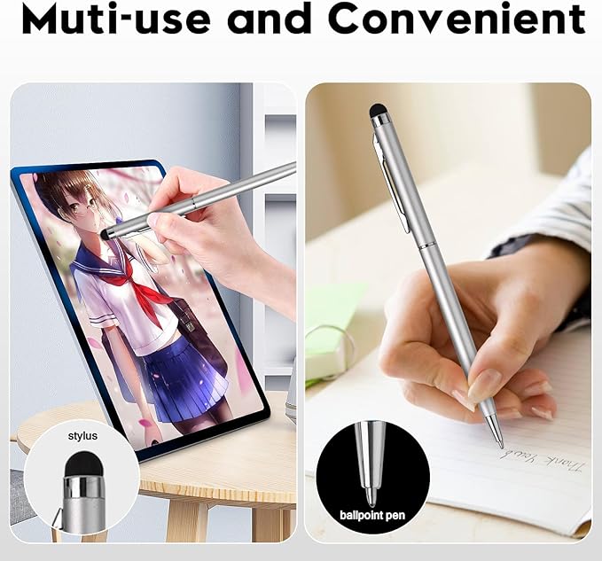 15 Pack Stylus Pens for Touch Screens Stylus Pen Compatible with Phone Tablets Kindle and Black Ink Ballpoint Pens-2 in 1 Stylists pens for Touch Screens (Silver)
