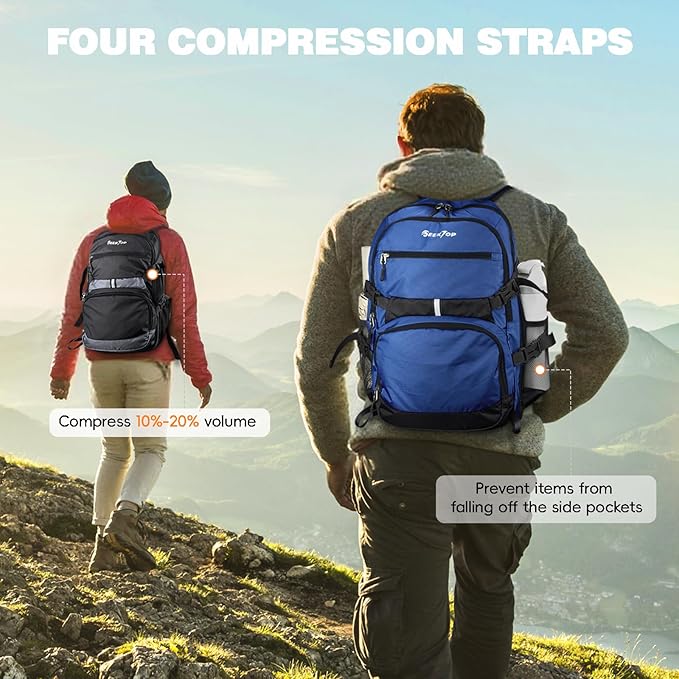 Seektop 40L Hiking Backpack Foldable Daypack for Women Men, Lightweight Travel Backpack Carry on Flight Approved for Camping School Work Business Leisure (Blue)