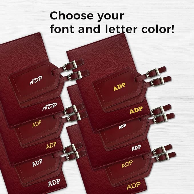 Personalized Monogrammed Merlot Leather RFID Passport Wallet and 2 Luggage Tags
