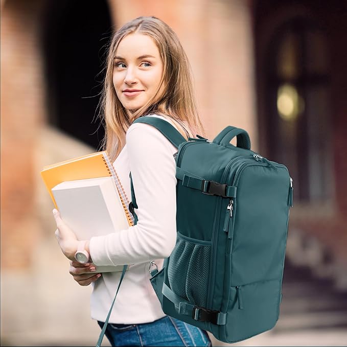 Hanples Women's Large 17.3 Inch Laptop Backpack, Peacock Blue, Waterproof, Suitable for Air Travel