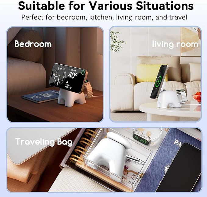 2025 Magnetic Wireless Charging Station, 15W Ultra-Fast Charger Stand for iPhone 17 16 15 14 13 12 Pro Max, 5W for Apple Watch&Airpods, 2-in-1 Foldable Charger for Home/Office/Travel(With 30W Adapter)