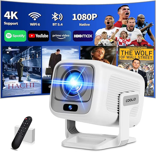 Mini Projector 1080P, Projector 4K Full HD, Smart Projector Featuring Auto Focus & Keystone Correction with Built-in Apps, Portable Projector WiFi 6 & Bluetooth 5.4 180° Rotation for Phone/Tablet/HDMI