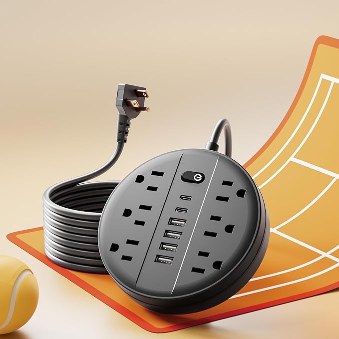 10 FT Surge Protector Power Strip, Extension Cord with Multiple Outlet, 6 AC Outlets, 4 USB & 2 USB C Ports & Control Switch, Portable Outlet Extender, Flat Plug, Wall Mount for Office Home Dorm,Black