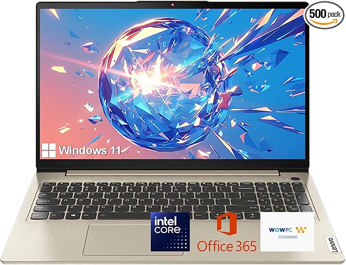 Lenovo Laptop for Business and Student | Intel Core |15.6 Anti-Glare Screen | 1 Year Office 365 | 12GB RAM | 512GB SSD + 128GB eMMC | 1TB Cloud Storage | 11HR Battery | Windows 11 | WOWPC USB