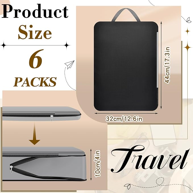 Hosuly 6 Pcs 17.3 x 12.6'' Compression Packing Cube Bag Extra Large Travel Expandable Space Saving Organizers XL for Luggage Storage(Black, Gray, Beige)