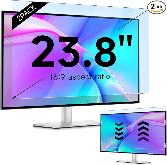 IPROKKO 【2 Pack】 23.8 inch Anti-Blue Light Monitor Screen Protector for 16:9 Widescreen,Removable Anti Glare Blue Light Blocking Screen Filter，LED PC Anti-UV Eye Protection Filter Film