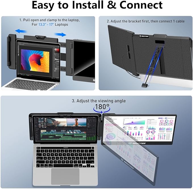 Maxfree Laptop Screen Extender, S1 14'' Laptop Monitor Extender Dual Screen Plug & Play, 1080P FHD Portable Monitor for 13.3-17'' Laptops, Compatible with macOS/Windows/Dex/Android/Switch/PS5