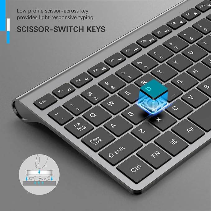 JOYACCESS Wireless Keyboard, 2.4G Slim and Compact Wireless Keyboard with Numeric Pad for Laptop, MacBook Air, Apple, Computer, PC(Black and Grey)