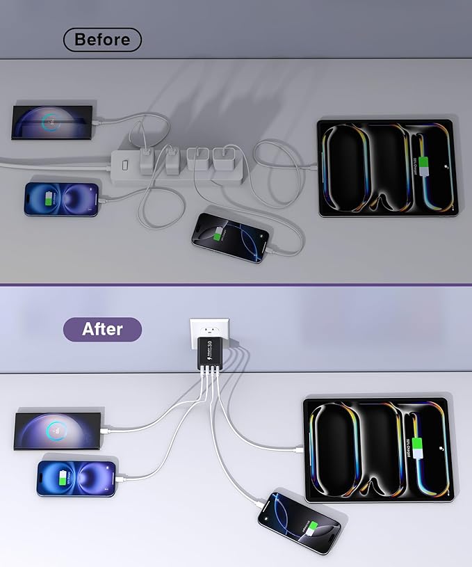 40W USB C Charger Block, 2-Pack 4-Port Type C Fast Charging Brick Dual PD&QC Wall Plug Adapter Power Brick for iPhone 13/14/15/16/17/Pro Max/Plus/iPad/Airpods/iwatch/Samsung Galaxy (Black)