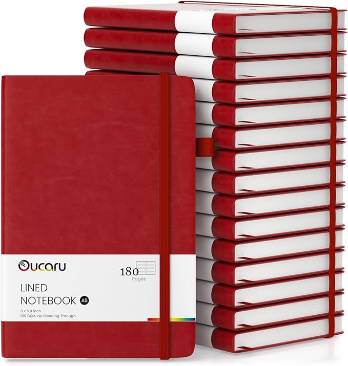Oucaru Lined Journal Notebook, 16 Pack, 180 Pages, A5 Journals for Writing, 100 GSM Thick Paper, Small Notebooks Daily Journal for Women Men Work, Business, School, Travel Supplies