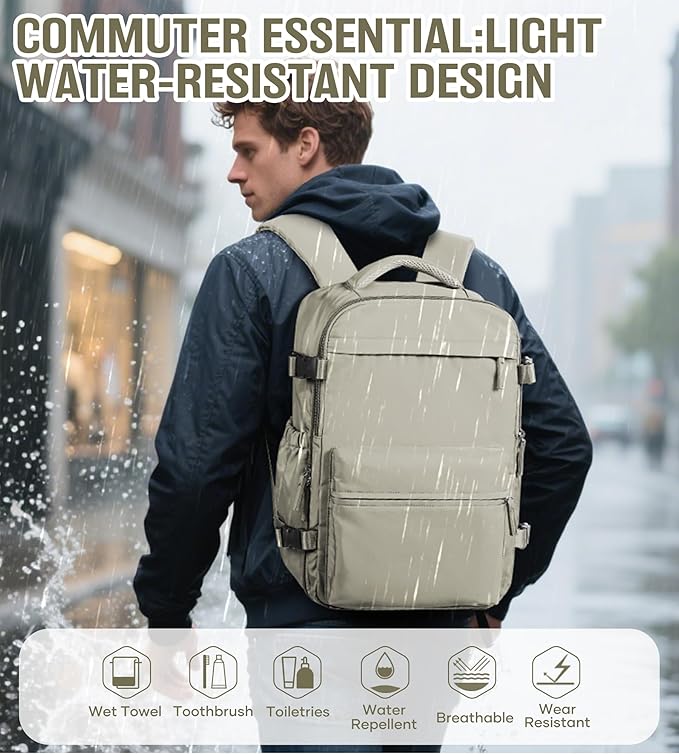 Vacuum Travel Backpack with Pump for Women, Personal Item Carry on Vacpack Backpacks Flight Approved 18x14x8 inches for Men,Laptop Waterproof Work Compression bags Casual Daypack GreyBrown