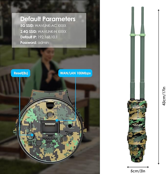 WAVLINK AC1200 Outdoor Long Range Wi-Fi Extender,Dual Band Outdoor Access Point with Active/Passive PoE,WAN/LAN Port,IP67 Waterproof,Supports AP/Router/Repeater Mode,2x7dBi Antennas-Greenwood