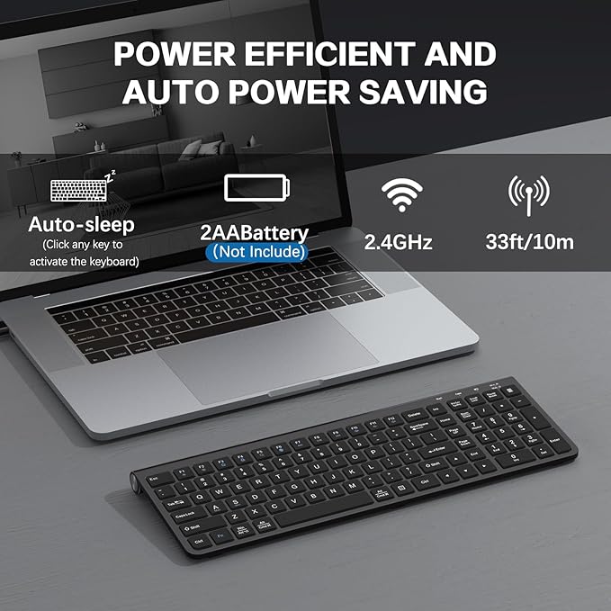 JOYACCESS Wireless Keyboard, 2.4G Ergonomic and Slim Wireless Keyboard with USB & Type C, Full Size and Portable Design for Computer/Laptop/Windows/Mac-Black