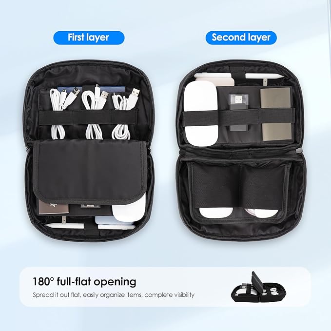 LENTION Electronics Organizer, Tech Organizer Travel Case, Tech Pouch, WaterProof Cable Bag, Cord organizer Travel Essentials Bag for AirPods, Cords, Charger, Power Bank (M378 Black)