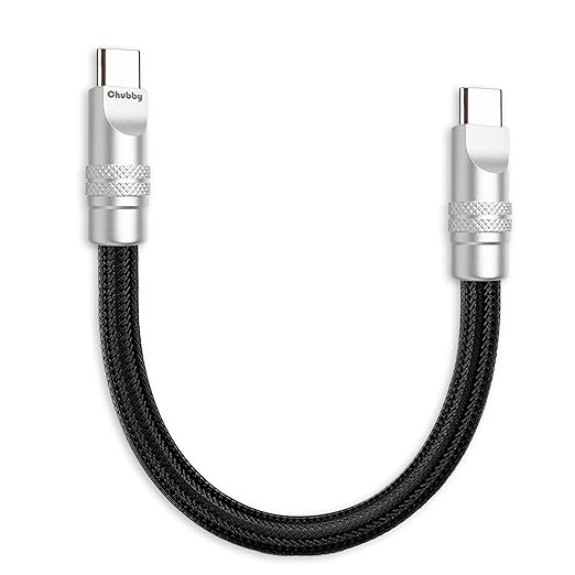chubbycable Cute Chubby 240W Short USB C Cable Power Bank Fast Charging Cable Nylon Braided Charger Cord Compatible with iPhone 17-15 Series iPad, Black, Type-C to Type-C, 1.64FT